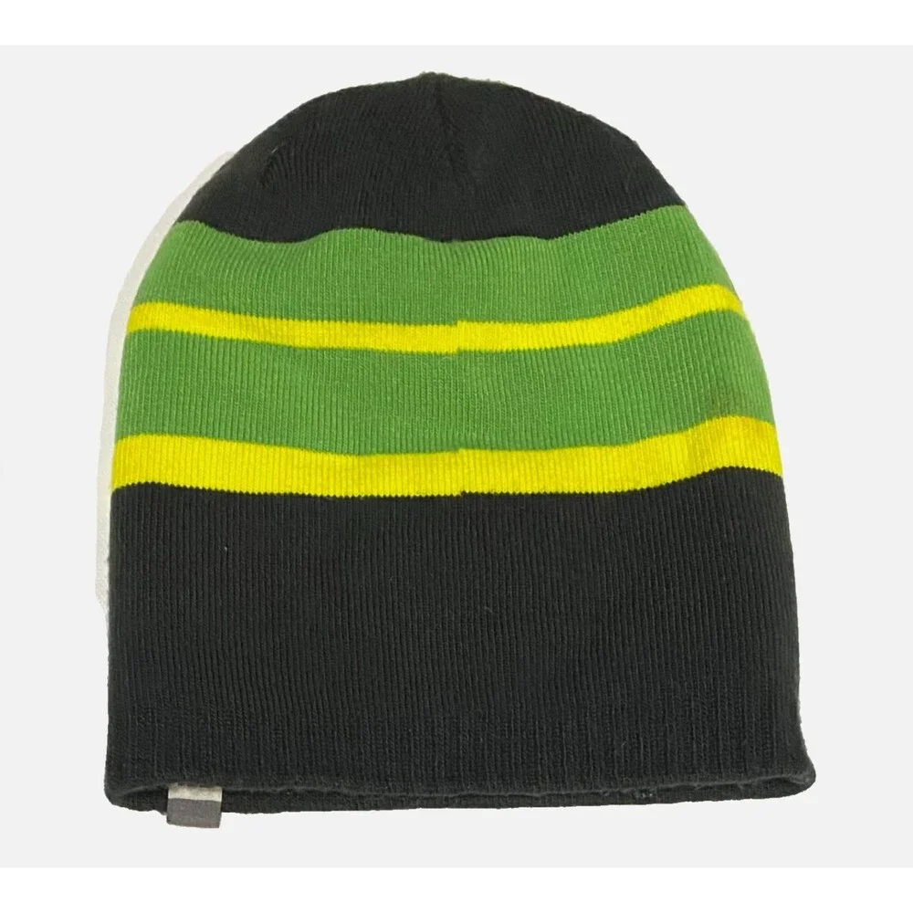 The North Face Youth Reversible Beanie Gorpcore Black Green Stripe Knit Hat Sz M